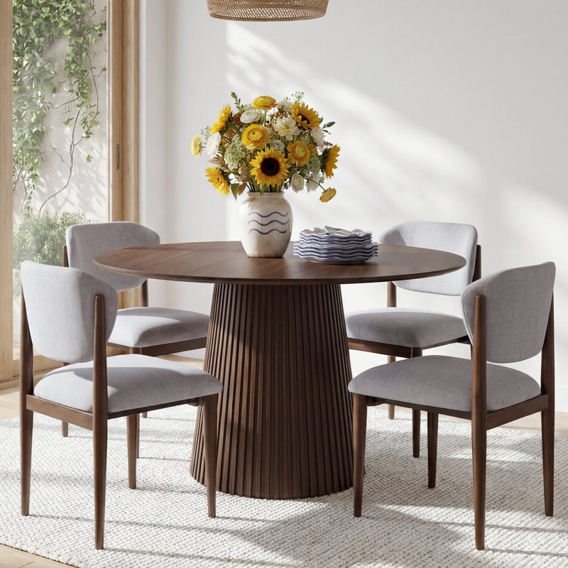 Chynthia 4 - Person Solid Wood Round Dining Set, Gray