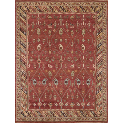 Wool Oriental Area Rug in Black/Red/Beige/Green