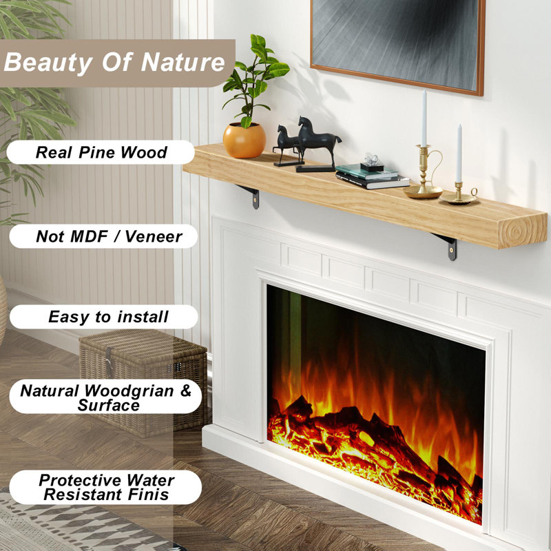 Manteau de cheminée, tablettes de cheminée flottantes en bois, étagères murales en bois, manteaux au-dessus du foyer, L 72 po