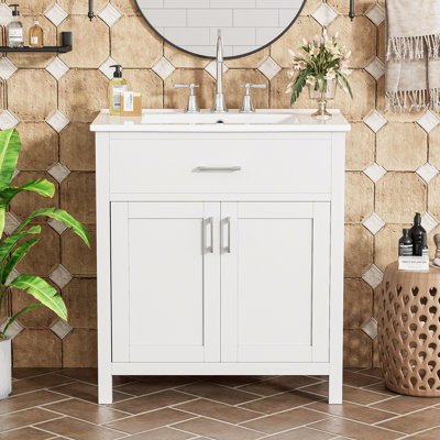 Meuble-lavabo de 30 pouces avec lavabo en céramique et beaucoup de rangement