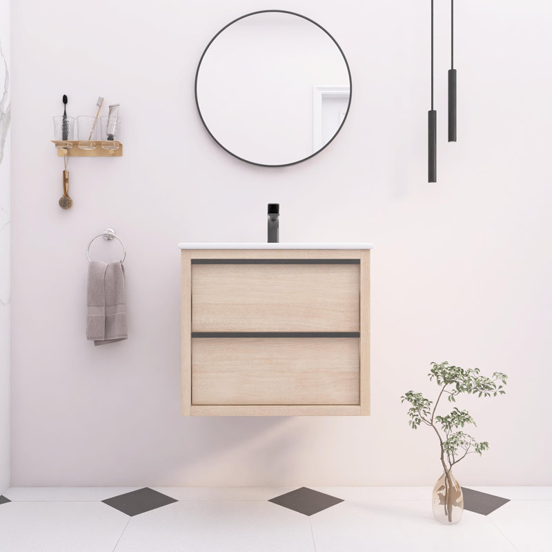 Vadkert 24.02 " W Wall Mounted 1 Single Vanity Bathroom Vanity With Ceramic Top