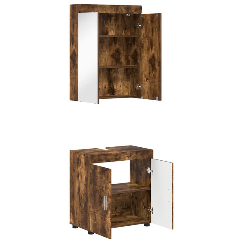 Vanity & Mirror Set, Dark Wood