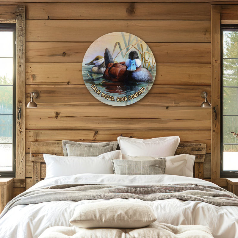 Panneau rond en bois Day Spring, 53 cm, « Eau calme », « Bonne compagnie »