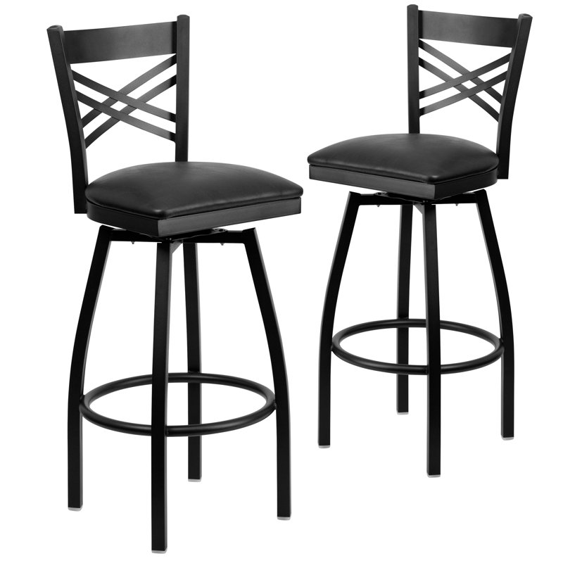 Tabouret de bar pivotant avec dossier en X Chafin, Noir