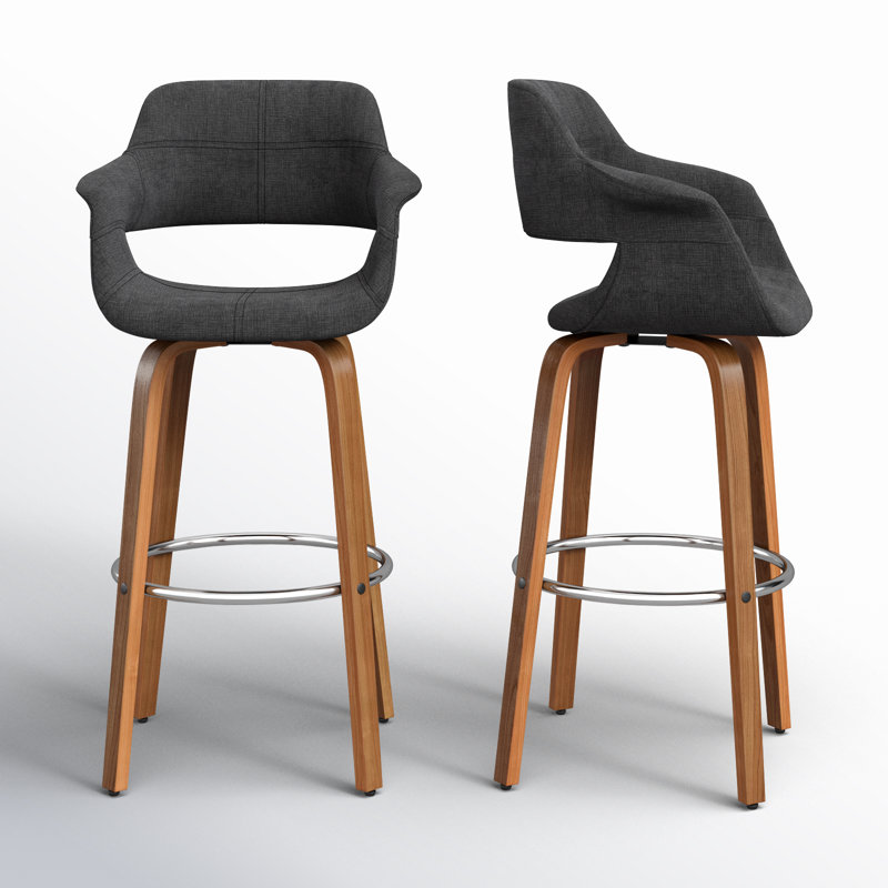 Archaimbaud Swivel Upholstered Counter Stool, Walnut Wood/Chrome, Charcoal
