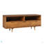 Meuble télé 3 tiroirs Mid-Century en bois massif 58 po pour téléviseur 65 po avec 2 casiers ouverts-91262715