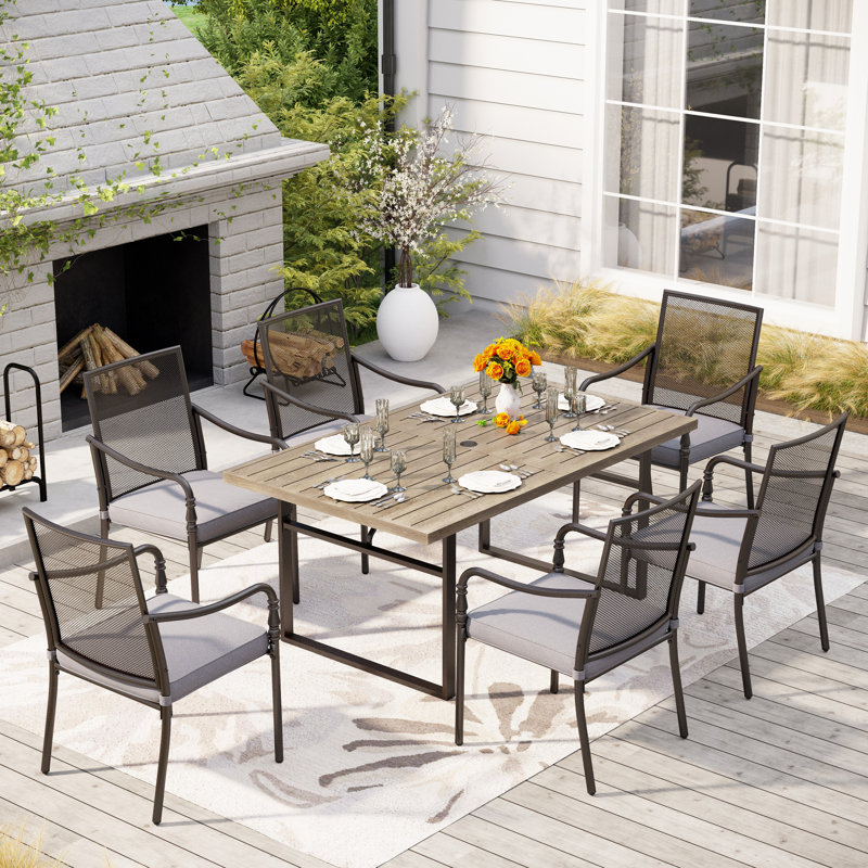 Ensemble repas d'extérieur avec table en bois 7 pièces Asfand