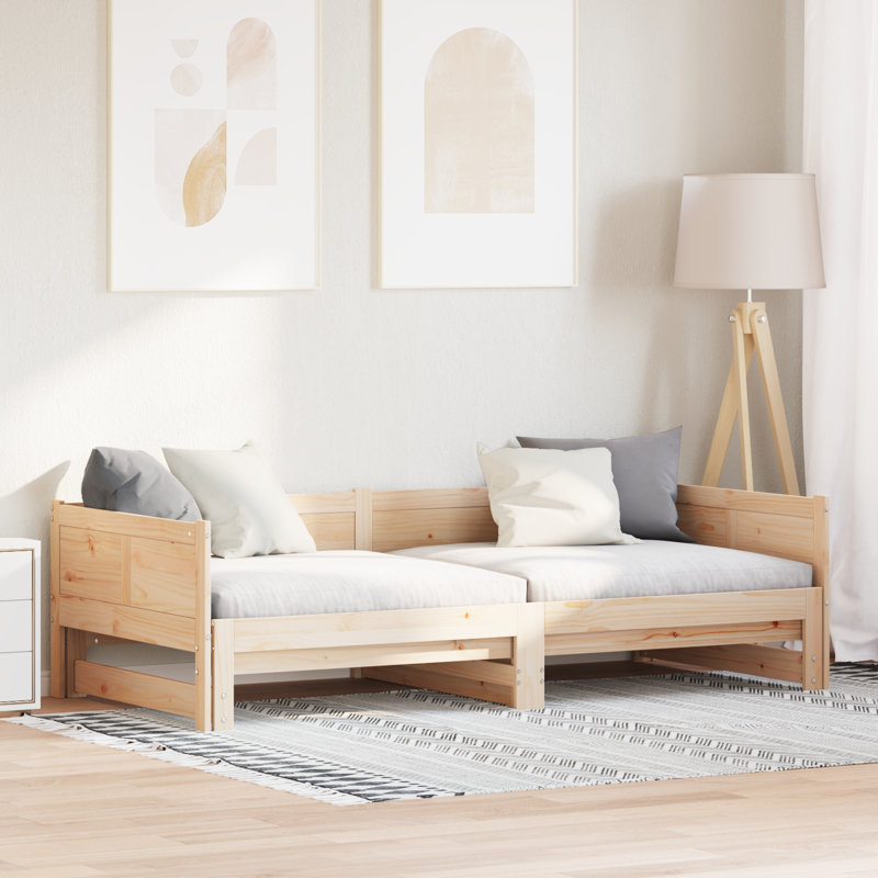 Pull-Out Day Bed 90X200 Cm Solid Wood Pine, Natural