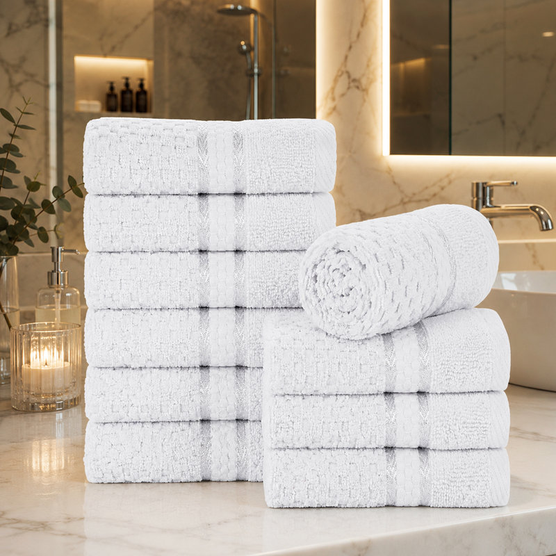 Essuie-mains texturés 100% coton Mulaayam, Blanc, Essuie-mains - paquet de 50