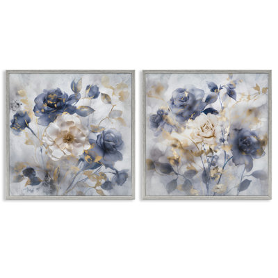 Ensemble de 2 estampes bleues encadrées bleues, design par Irene Weisz
