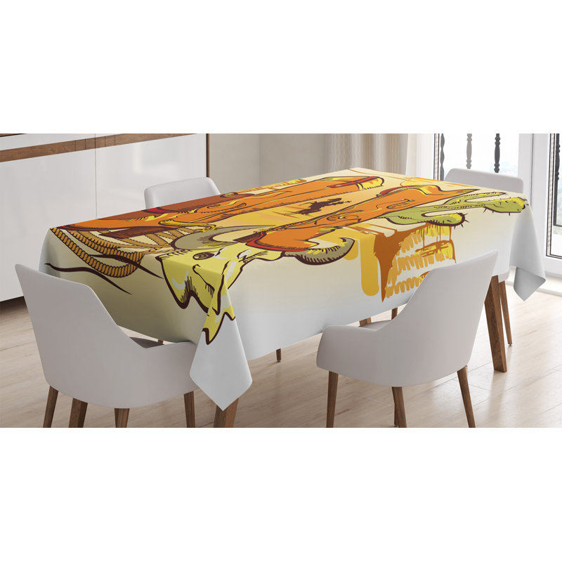 Ambesonne Western Tablecloth, Illustration Of Old Wild West Elements With Rope Shoes And Image Of Cowboy Print, Rectangular Table Cover For Dining Room Kitchen Decor, 60" X 84", Yellow Orange