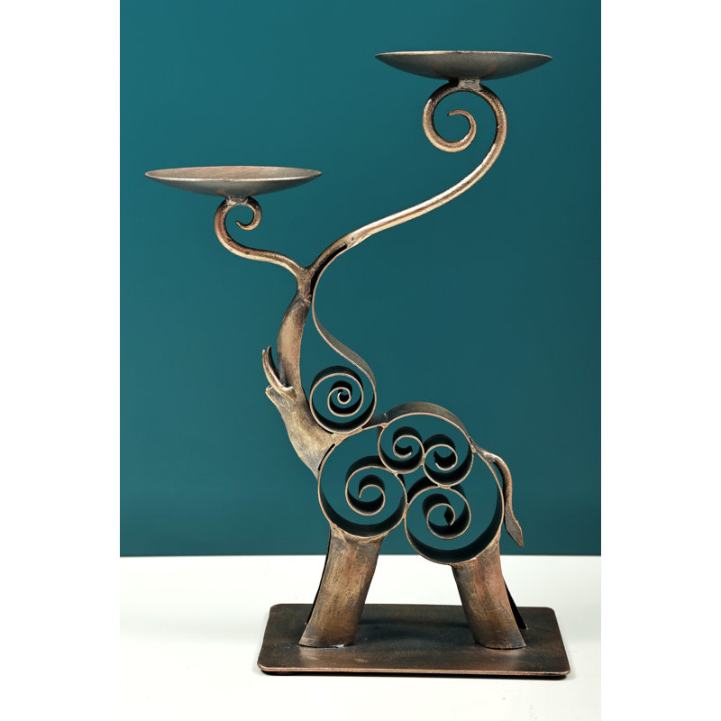 Porte-bougie éléphant en bois sculpté à la main 12 po | Support de pilier artisanal et centre de table indien