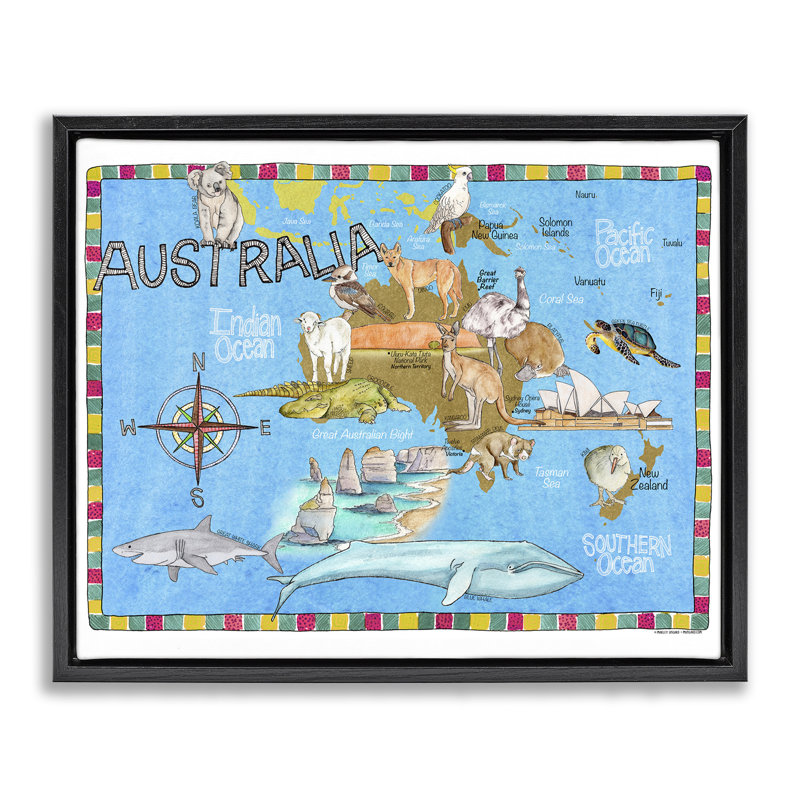 Art mural sur toile flottant encadré, "Australie" par Marley Ungaro, Cadre flottant noir de jais, H 25 po x l 31 po