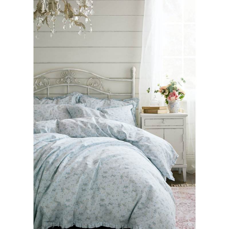 100% Cotton Percale, 180 Thread Count Floral Duvet Cover Set, Kingsize Duvet Cover Set + 2 Pillowcases, Blue Floral