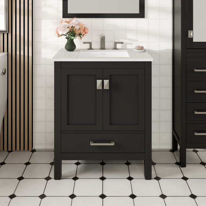 Minnich 30"W x 22"D Bathroom Vanity with White Carrara Countertop and Undermount Porcelain Sink, Espresso