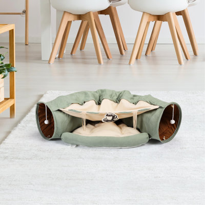 Tunnel télescopique pour chat, zone de détente, revêtement en tissu, rembourrage en coton PP, zone pour animaux de compagnie lumineuse facile à nettoyer, tissu, coton, entretien