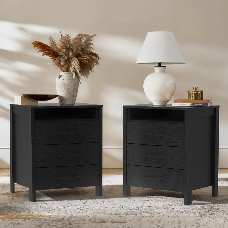 Allysyn 26.1" H 3 Drawer Nightstand (Set Of 2), Black