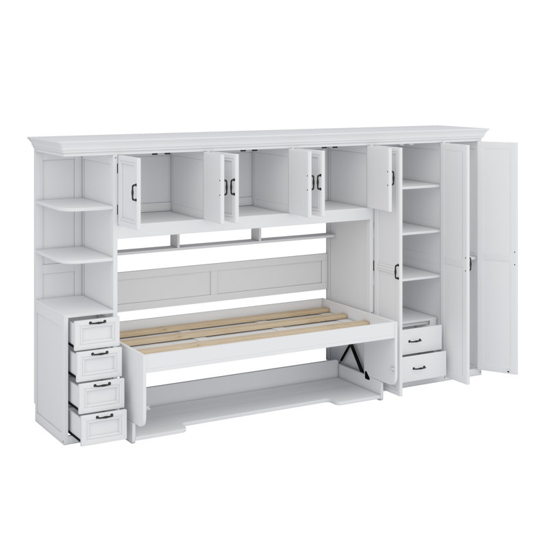 Lit escamotable mural avec garde-robe, armoire et bureau Murphy, Blanc