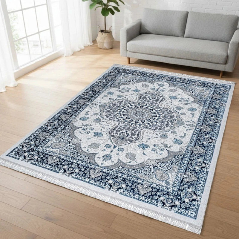Rectangle Geometric Flatweave Berber Indoor / Outdoor, Blue, Rectangle 60 x 110 cm