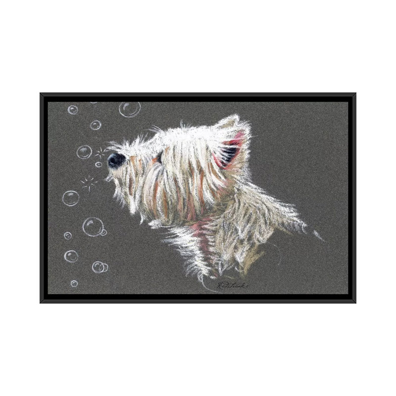 Westie Bubbles par Jennifer Redstreake - impression sur toile tendue, H 18 po x l 26 po x P 1,5 po, Toile avec cadre noir