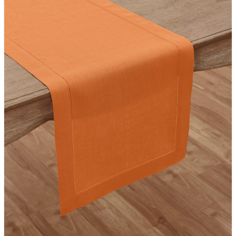 Cotton Linen Hemstitch Table Runner, Navy, 72" x 14", Solid Color
