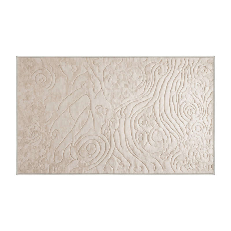 Tapis beige soyeux et moelleux, Rectangle 7 pi x 9 pi
