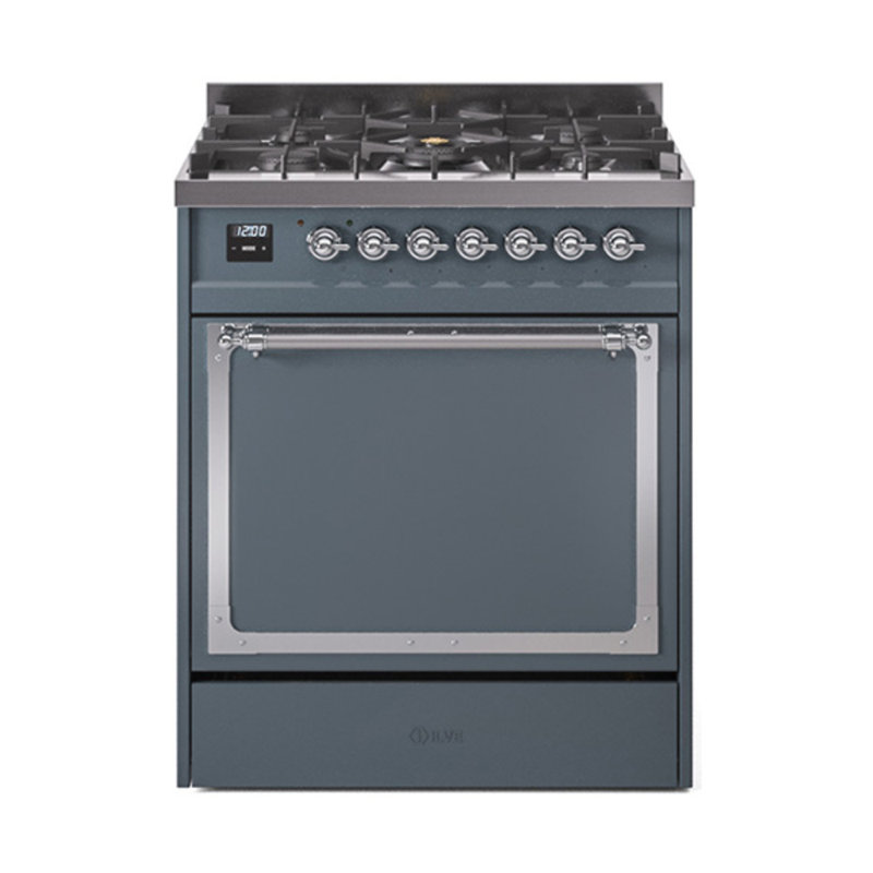 ILVE Nostalgie II Noblesse 30 in Dual Fuel Range, Blue Grey/Chrome, Natural Gas