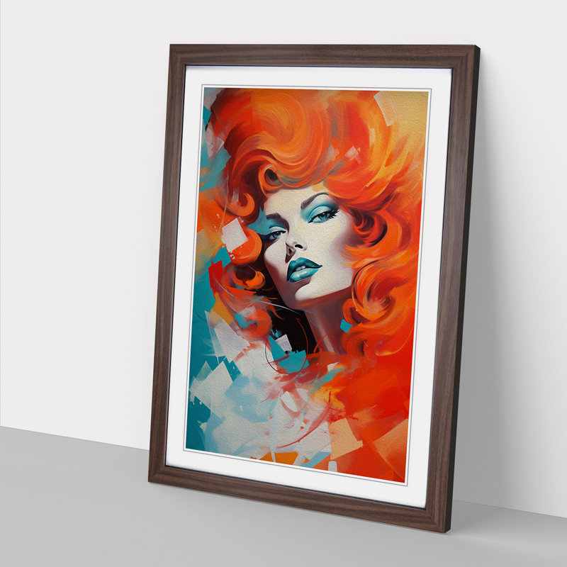 Red Headed Woman Abstract - Single Picture Frame Print on Wood, Walnut Framed, 64cm H x 46cm W x 2cm D
