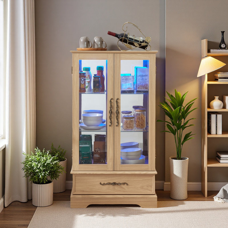Vitrine lumineuse en verre avec tablettes réglables