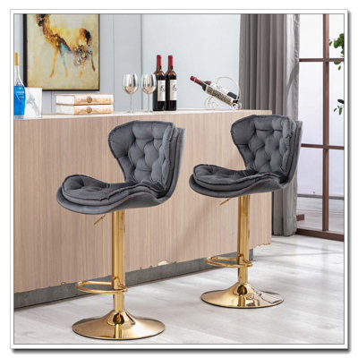 Tabourets de bar, avec velours de levage mécanique réglable en hauteur