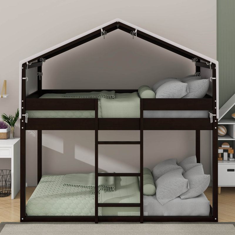 Twin Over Twin Wood Bunk Bed With Tent, Espresso