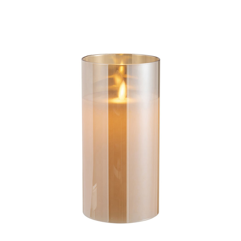 Unscented Flameless Candle with Glass Holder, 20cm H x 10cm W x 10cm D, Gold
