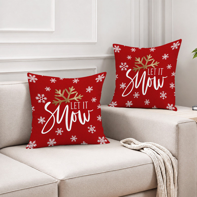 Polyester Pillowcase, Texte de flocon de neige rouge et blanc