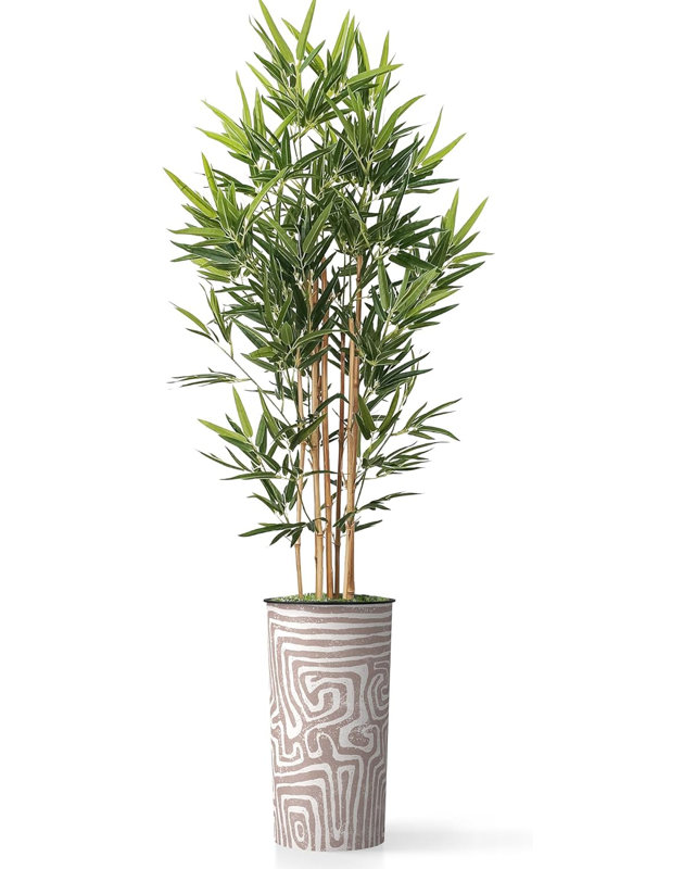 Artificial Tree in Geometric Pattern Planter Fake Bamboo Silk Tree (Plant Pot Plus Tree), Swirl Pink