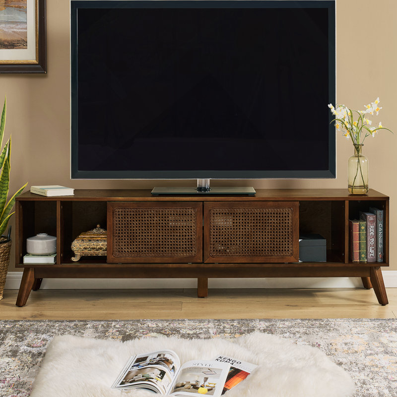 Meuble télé 67,9 po Mid-Century Modern Rattan, Noyer