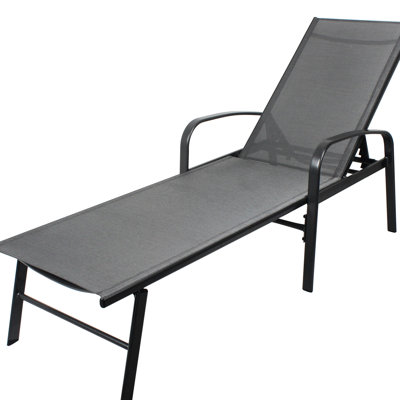 Patio Poolside Recliner In Gray - Strong Steel Construction, Rust Resistance, Breathable Fabric, Pillow, Adjustable Outdoor Frame, Coating, Waterproof Seat