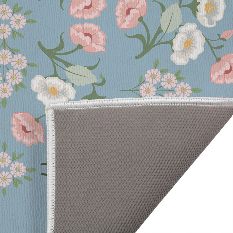 Paillasson May Flowers, L 17 po x L 24 po, Bleu denim