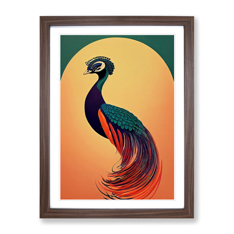 An Nouveau Peacock - Framed Print, 64cm H x 46cm W x 2cm D, Walnut