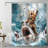 Fantasy Cat Riding Shark Bath Curtain 72" x 72" with Hooks