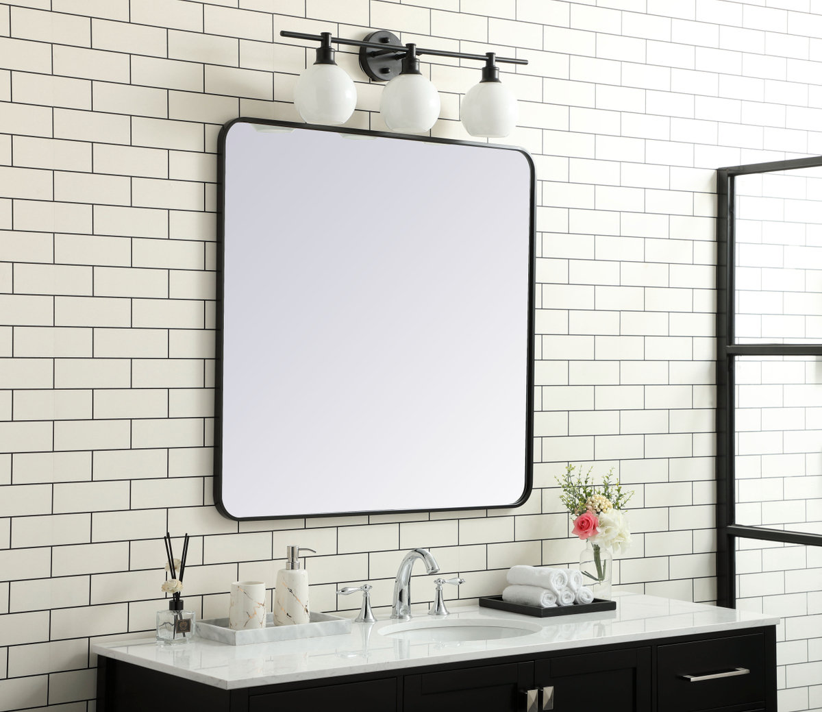 Sabine 36" Accent Mirror, Black, 36" x 36"