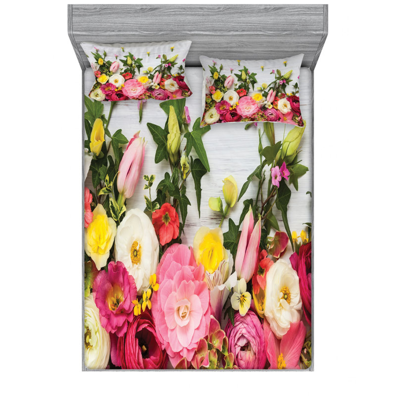 Microfiber Floral Sheet Set, Queen Sheet Set with Fitted Sheet