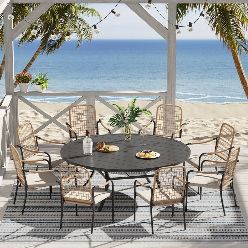 Ensemble repas pour 8 personnes avec chaises rembourrées, Noir