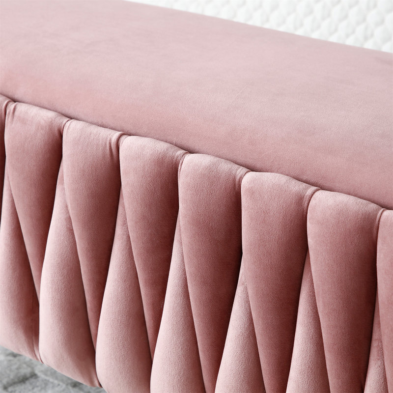 Banc de rangement polyvalent en velours pour diverses pièces, rehaussant l'espace et le style., Rose clair