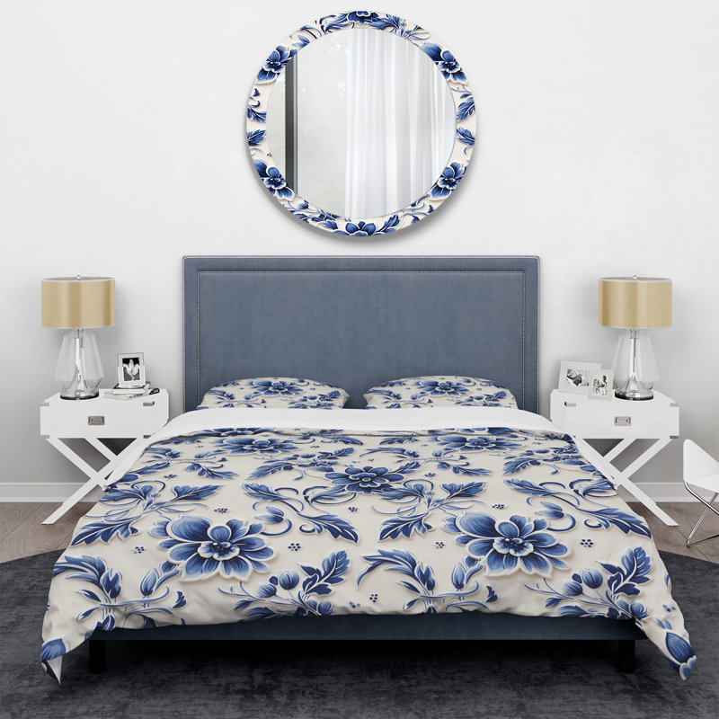 Ensemble de housse de couette à motif victorien Cobalt, Housse de couette simple + 1 taie décorative stan