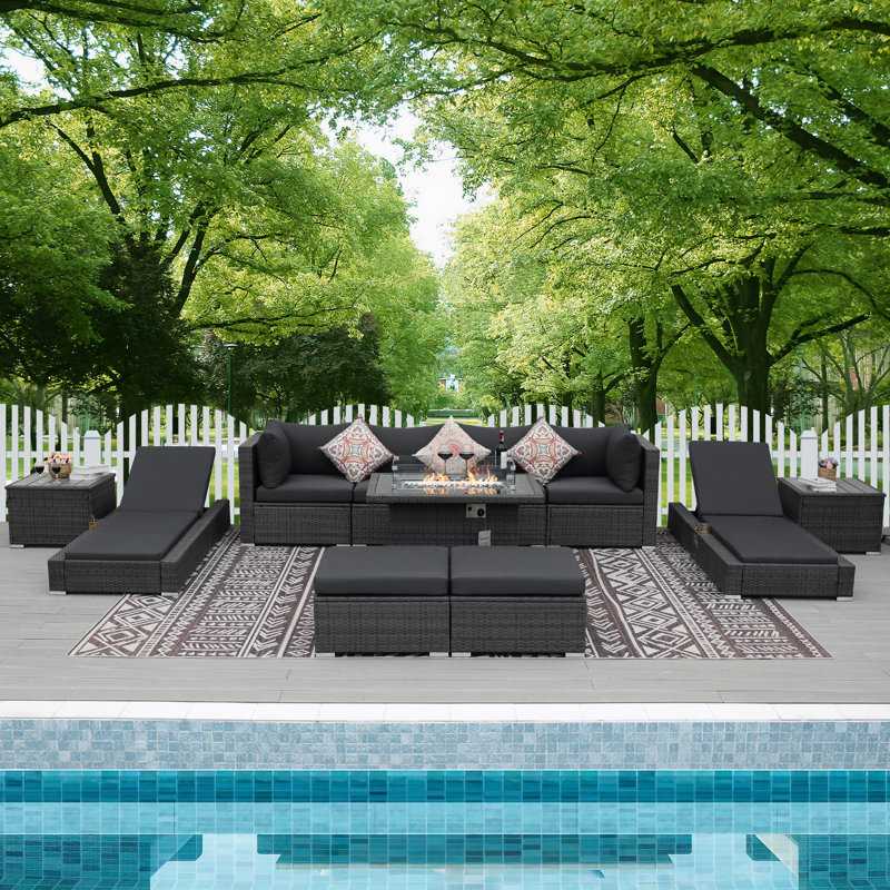 Jiovany 8 - Person Modular Patio Conversation Set with Cushions, Gray