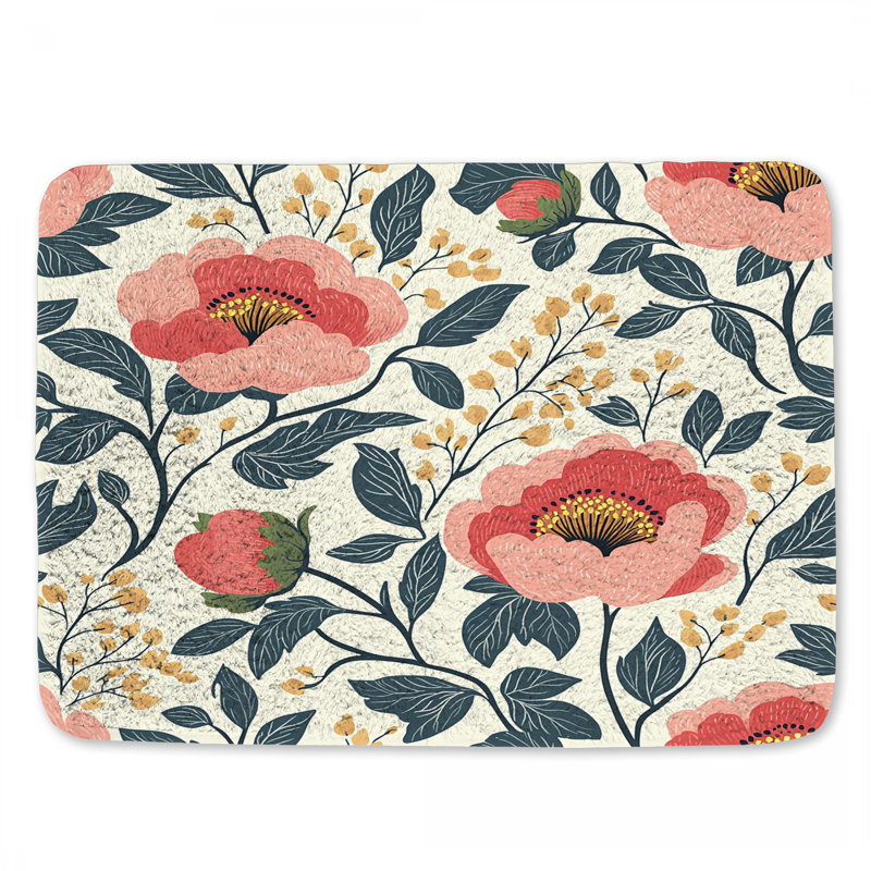 Tapis de bain rose pivoines à motif floral pour salle de bain Shabby Chic, L 34 po x l 21 po