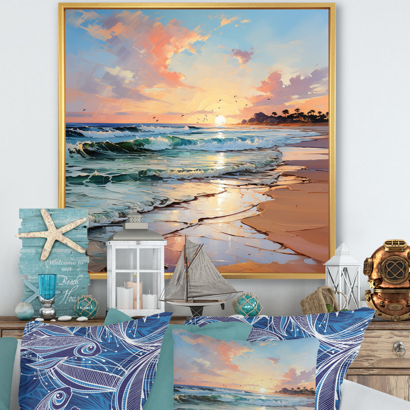 " Coastal Harmony Panorama ", 24" H x 24" W x 1" D, Gold Floater Framed