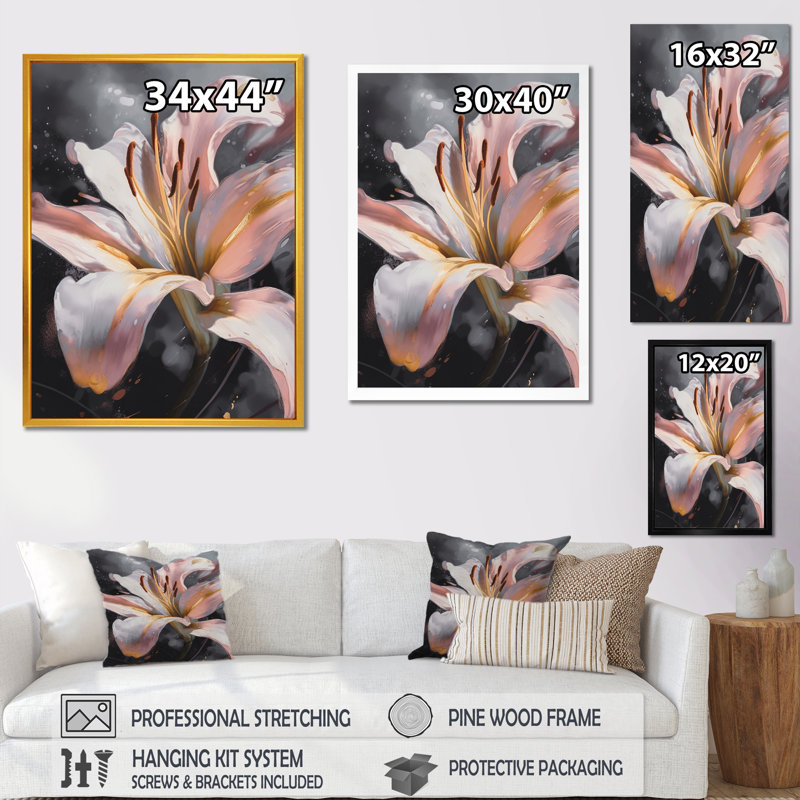 Lis blancs gracieux IV - impression, H 20 po x l 12 po x P 1 po, Cadre flottant noir