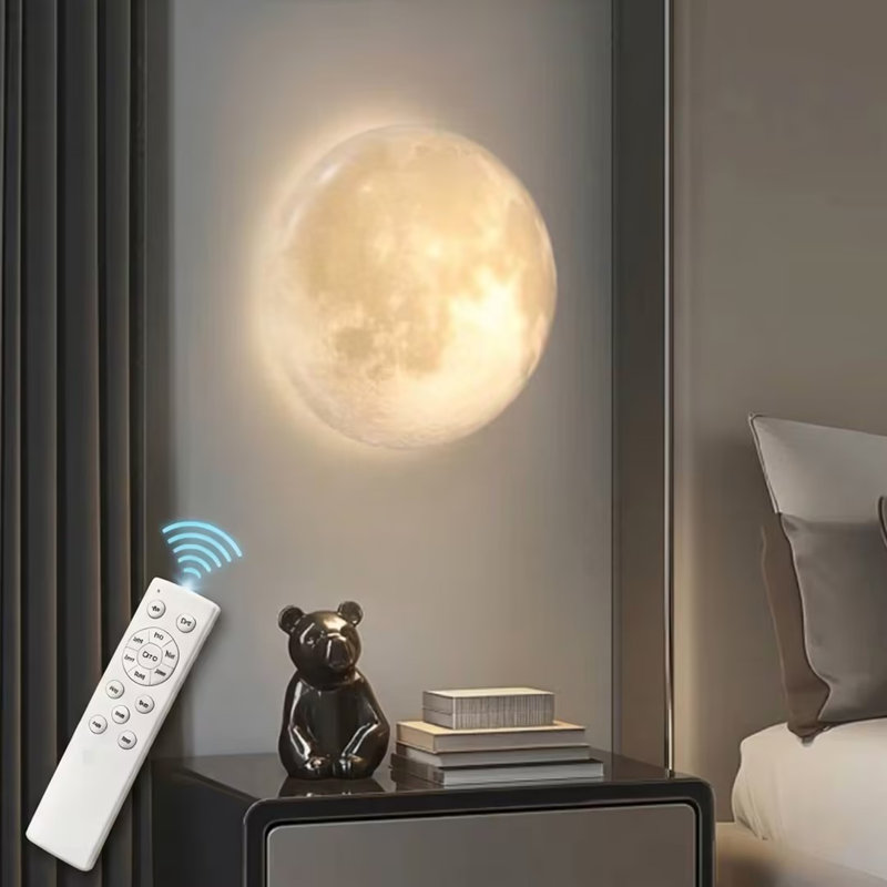 15" Flush Mount Light Remote Control Modern Moon Surface LED Ceiling Light - Dimmable, 3" H x 15" W x 15" W
