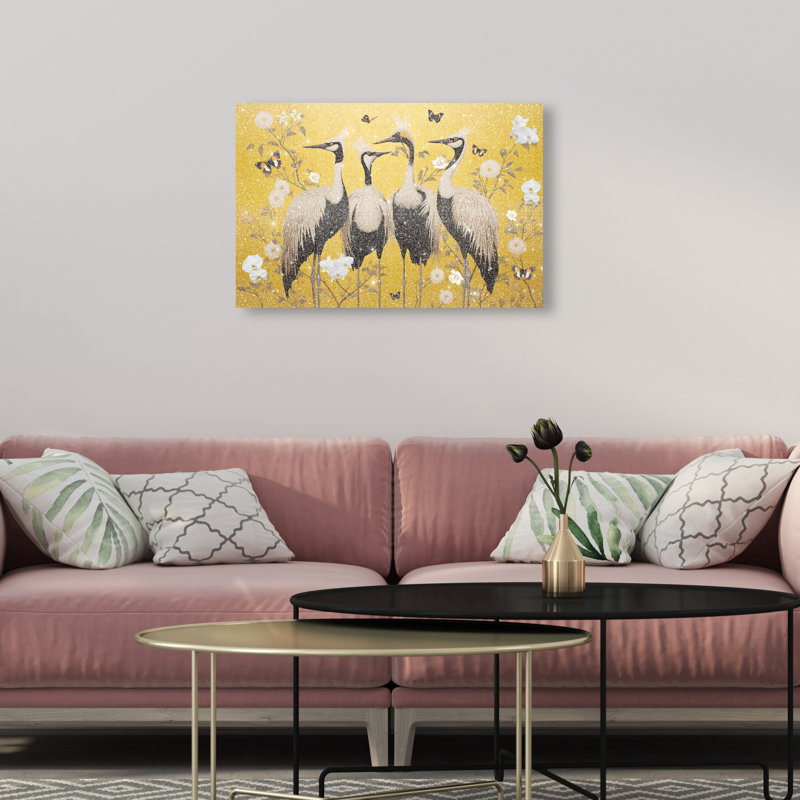 Yellow Crested Cranes Canvas Animals Print by Oliver Gal, 16"H x 24"W, Canvas Unframed